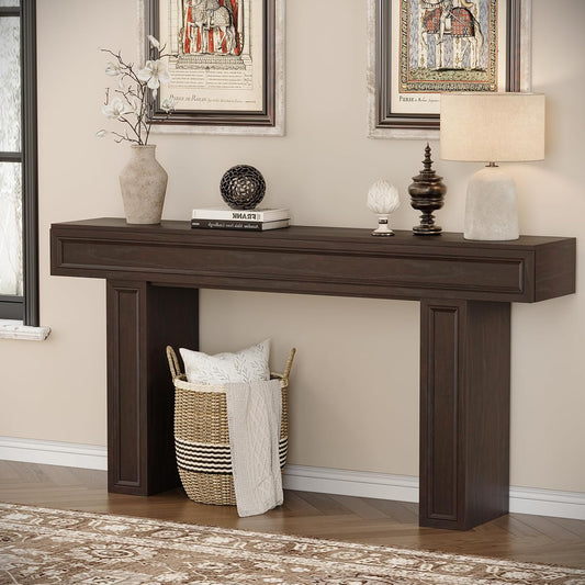 Rresyet 63 Inch Long Console Table, Sofa Table Behind Sofa, Wooden Entryway Table, Farmhouse Entryway Table for Entry, Hallway, Living Room (Cherry)