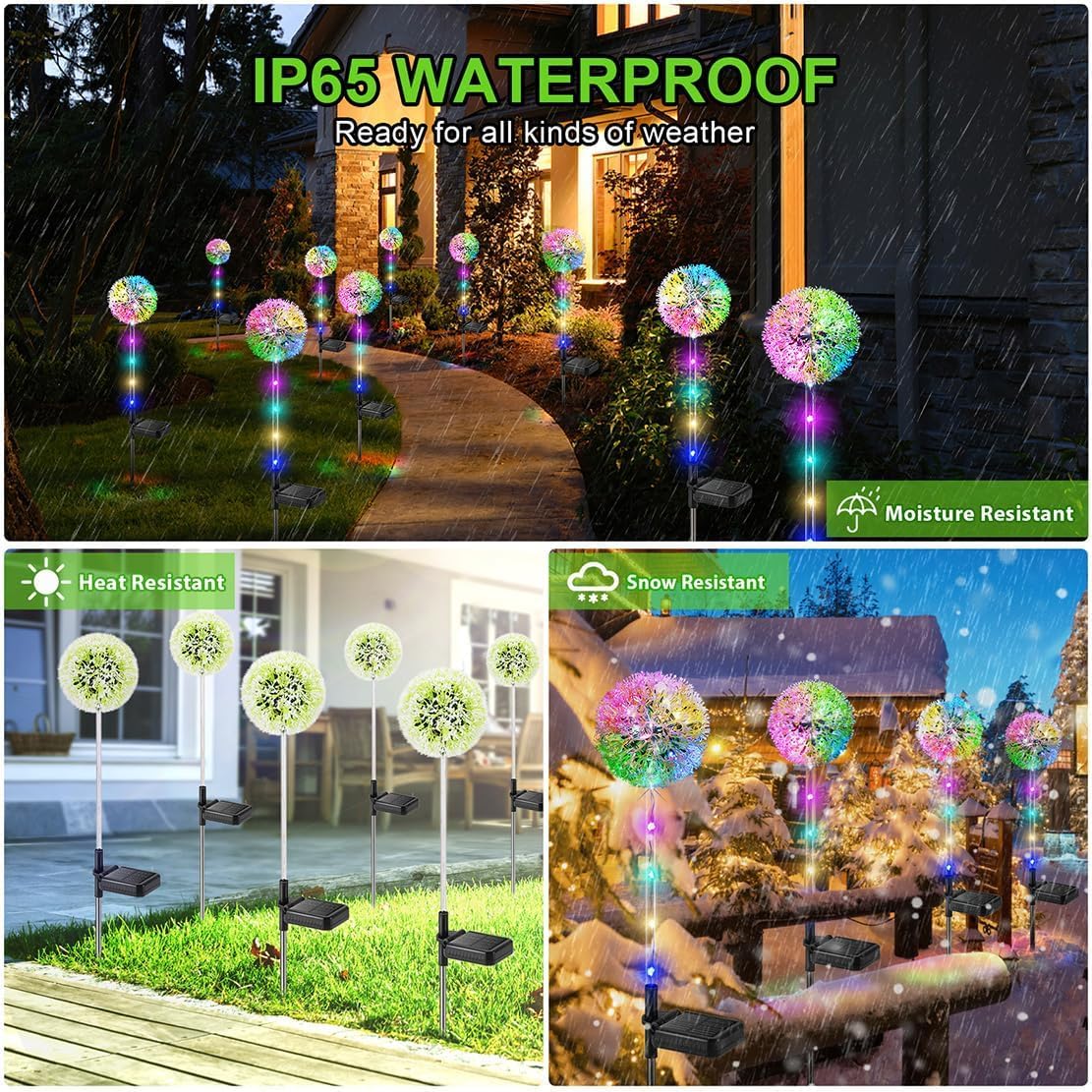 Solar Dandelion Lights Outdoor Decorative: 6 Pack Garden Lights Solar Powered - Waterproof Colorful Flower Light Decor for Yard Patio Porch Pathway Outside Lighting, Unique Gifts for Women