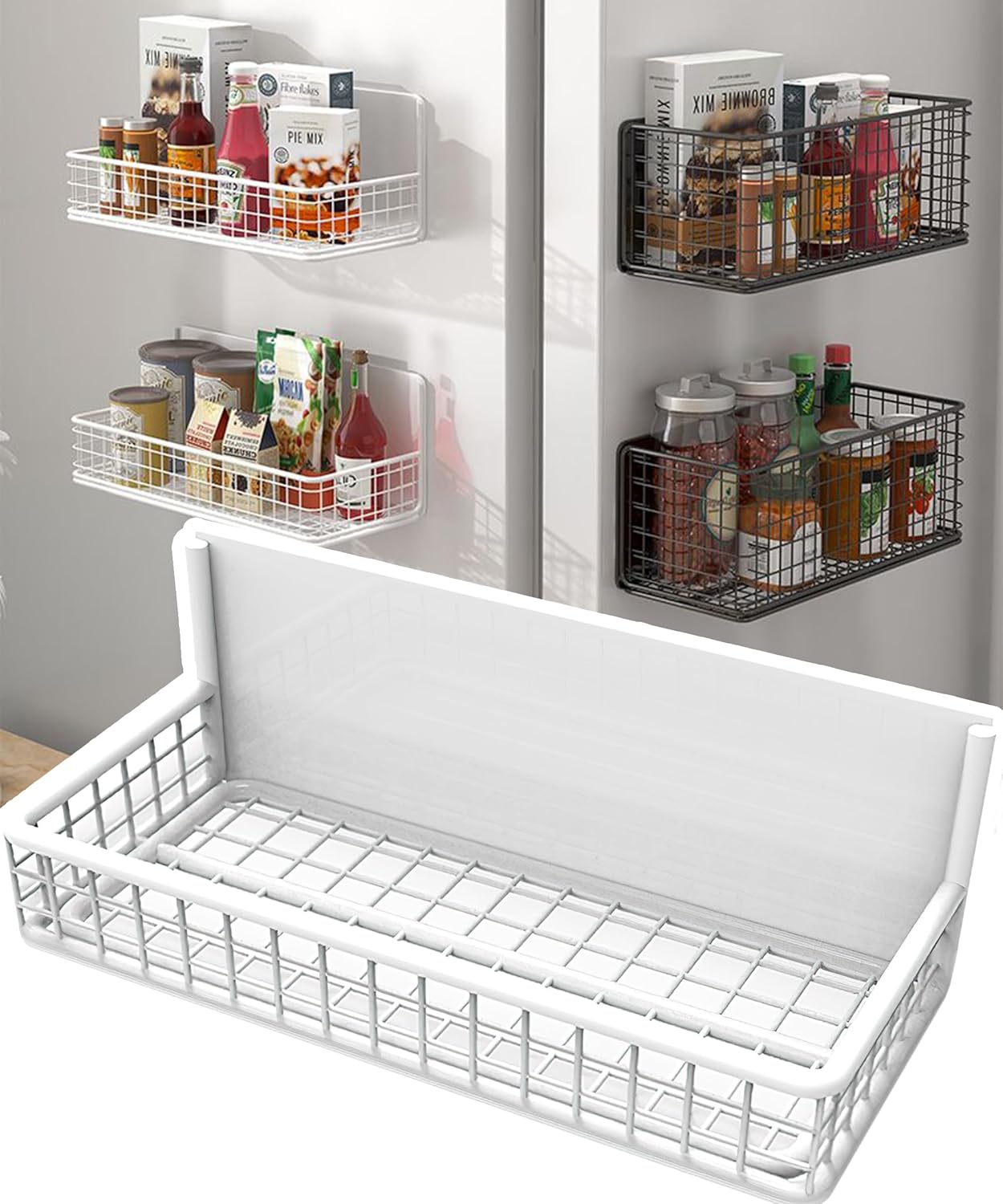 Magnetic Basket Magnetic Fridge Organizer Magnetic Pencil Holder Whiteboard Accessories Home Kitchen Organization (White-Low)