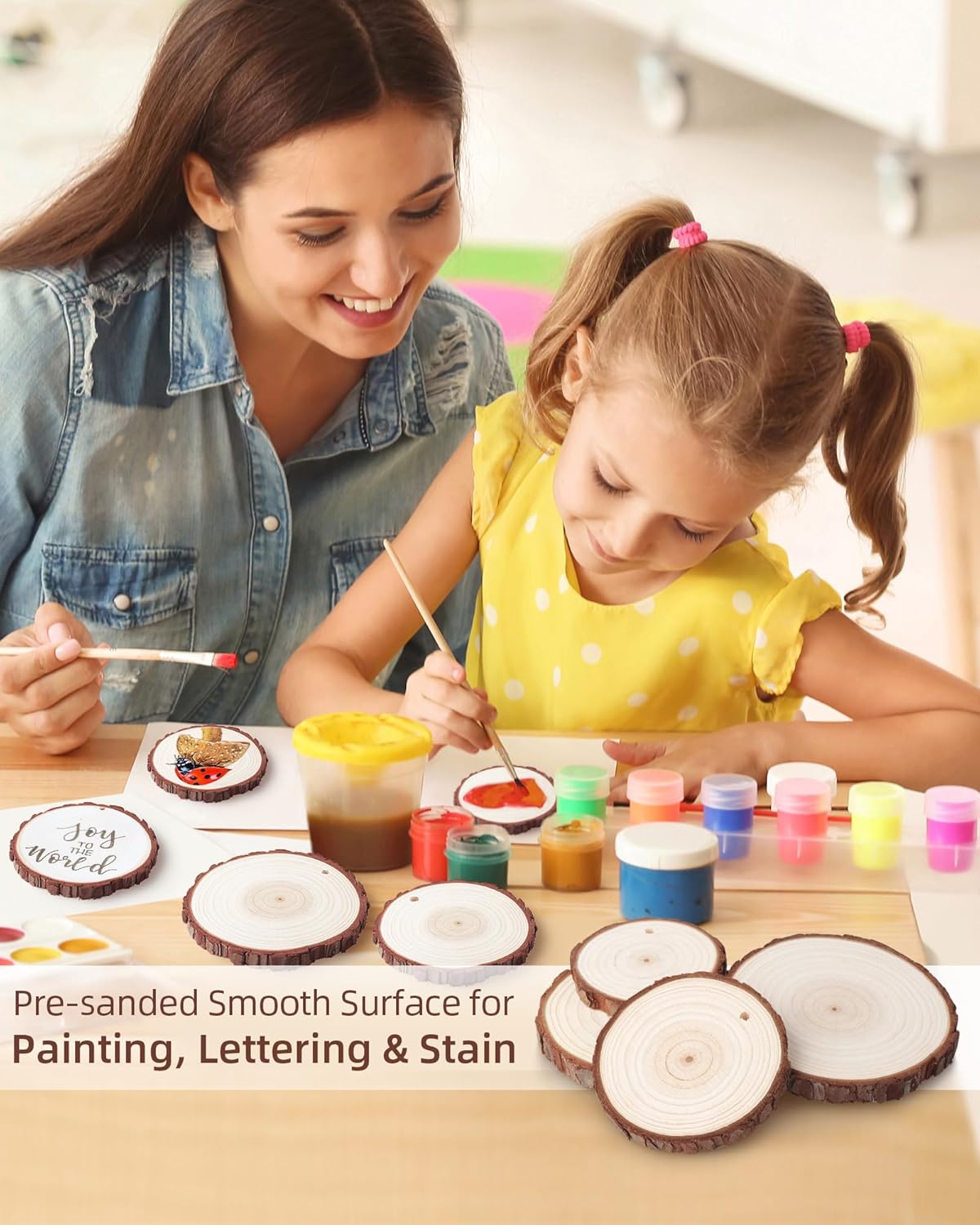 Unfinished Wood Slices with Hole, Natural Wood Circles Blank with Bark for DIY Crafts, Home Decor, Christmas Ornaments (30Pcs, 2.8-3.1 Inch)