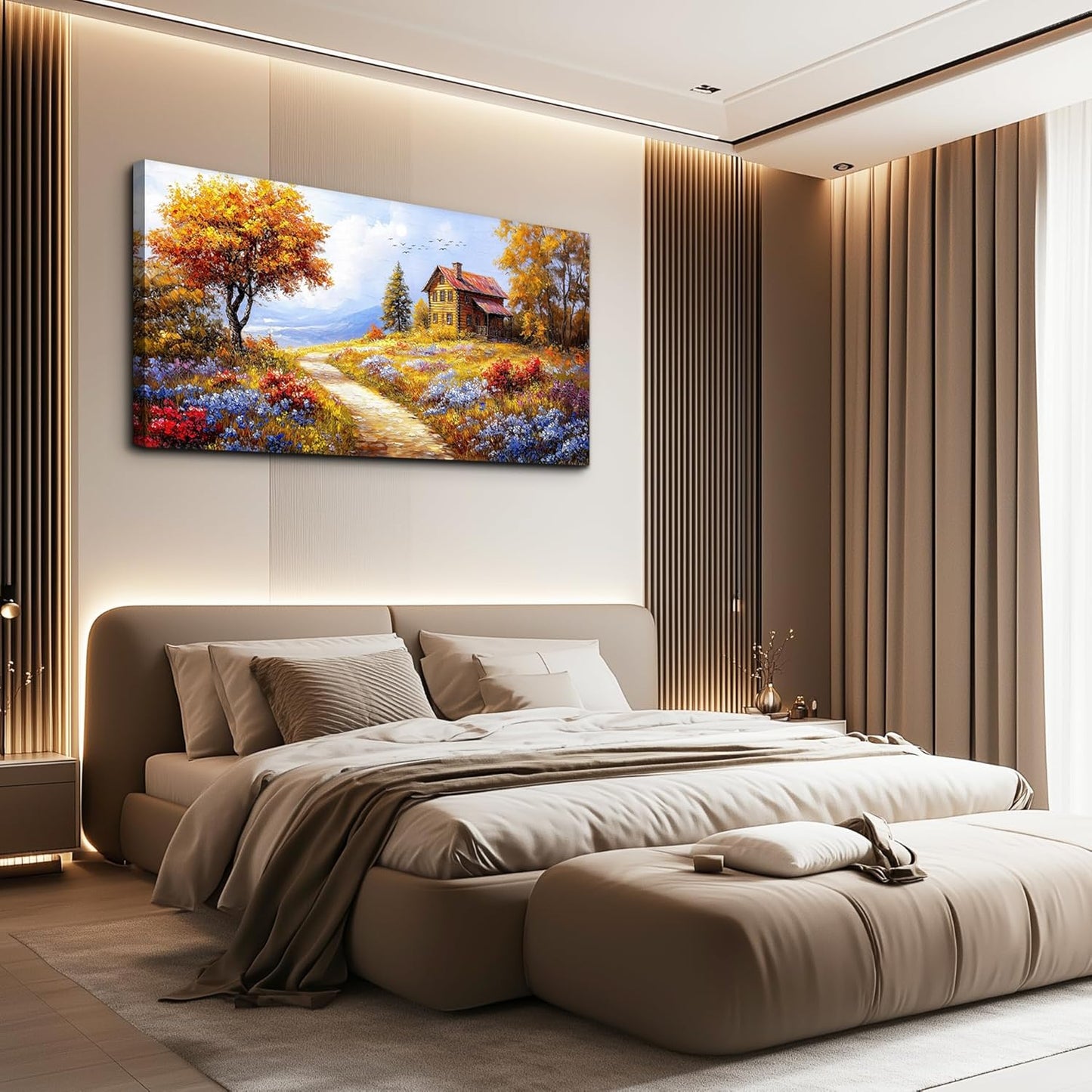 ZUITINGHUA Large Wall Decor For Living Room Canvas Wall Art For Office Modern Wall Decorations For Bedroom Yellow Tree Landscape Painting Farmhouse Pictures Artwork Room Home Decor 24x48 In