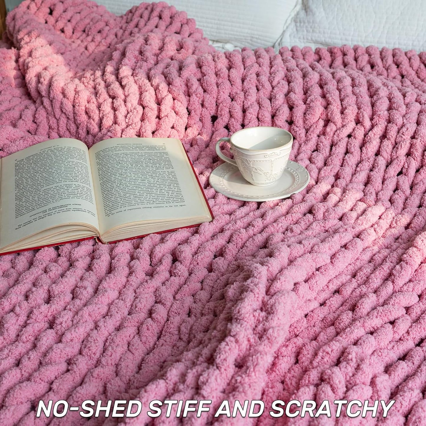 Chunky Knit Blanket - Luxury Soft Cozy 40 * 50 Throw Blanket,100% Woven Blanket Rope Knot Throw Blanket for Couch, Sofa, Home Decor, Gift - Machine Washable（Pink）