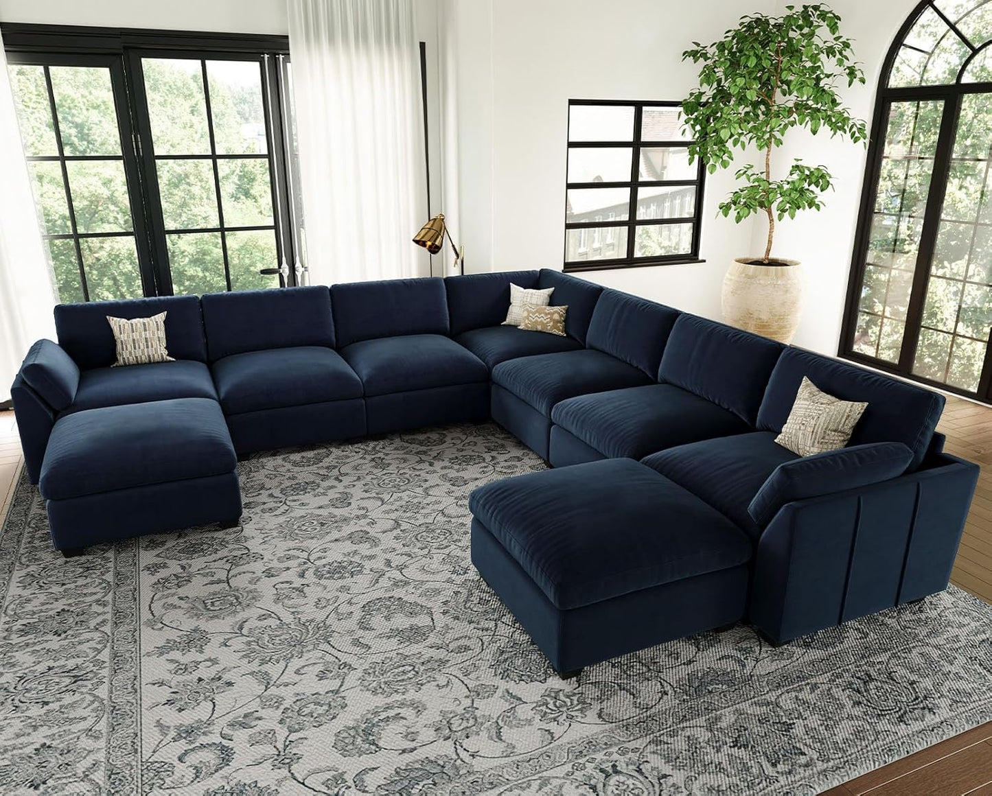 Belffin Oversized Sectional Couch with Movable Ottoman,Modern 137.8" 9-Seater Modular Sectional Sofa,Convertible Velvet U Shaped Sectional Couches for Living Room,Blue