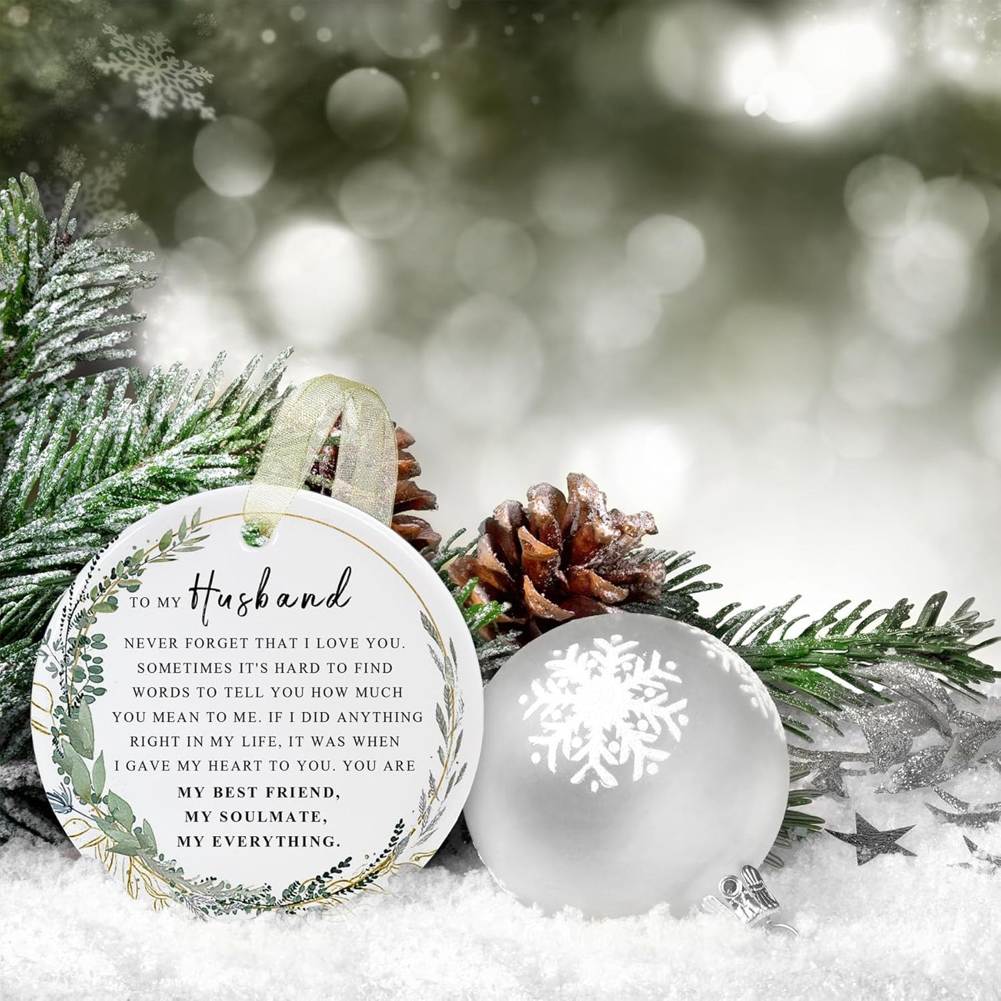 Husband Ornaments 2025 Husband Christmas Ornament Forever Best Ever Gift Double-Sided Printing Ceramic(2.9"