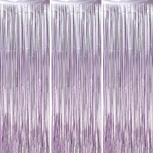 3 Pack 3.3 x 8.2 ft Light Purple Foil Fringe Backdrop Curtains, Tinsel Streamers Party Decorations, Fringe Backdrop, Door Shimmer for Baby Shower or Birthday Party