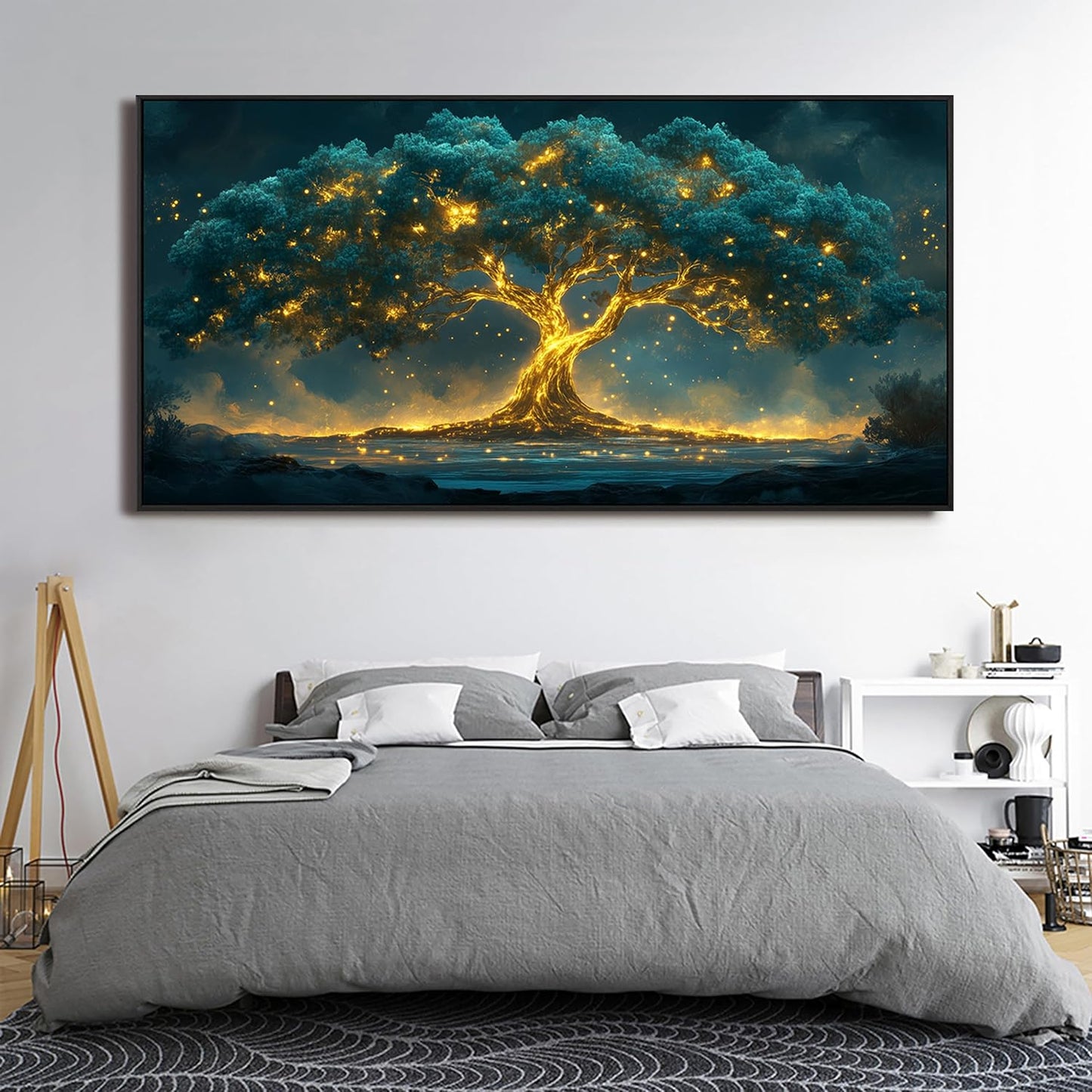 Canvas Framed Wall Art Decor Artwork for Walls Oversized Green Gold Wall Art Prints Large Tree of Life Wall Art for Living Room Canvas Art Wall Decor Modern Home Office Aesthetic Wall Decor 29" x 58"