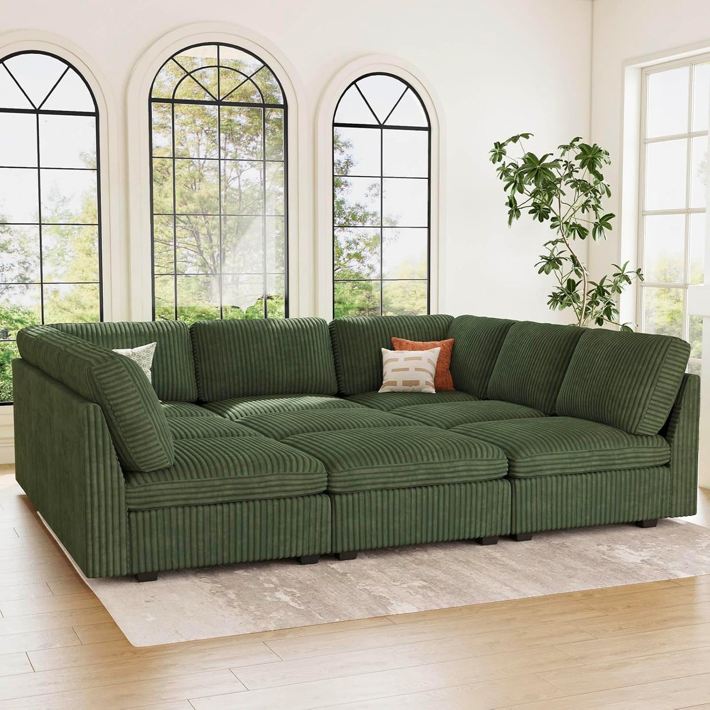 Belffin Modular Sectional Sofa with Sleeper Sofa, Oversized Cloud Couch with Extra Deep Seat, Upholstered 9 Seat Sectional Couches for Living Room, Plush Corduroy Green