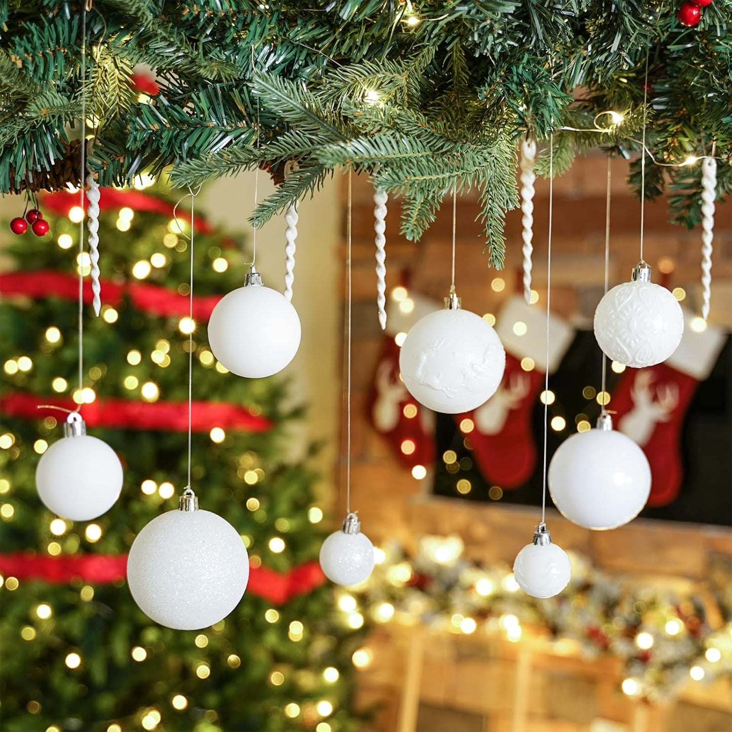Christmas Ball Ornaments for Christmas Decorations - 41 Pieces Xmas Tree White Shatterproof Ball Ornaments with Hanging Loop for Holiday and Party Decoration