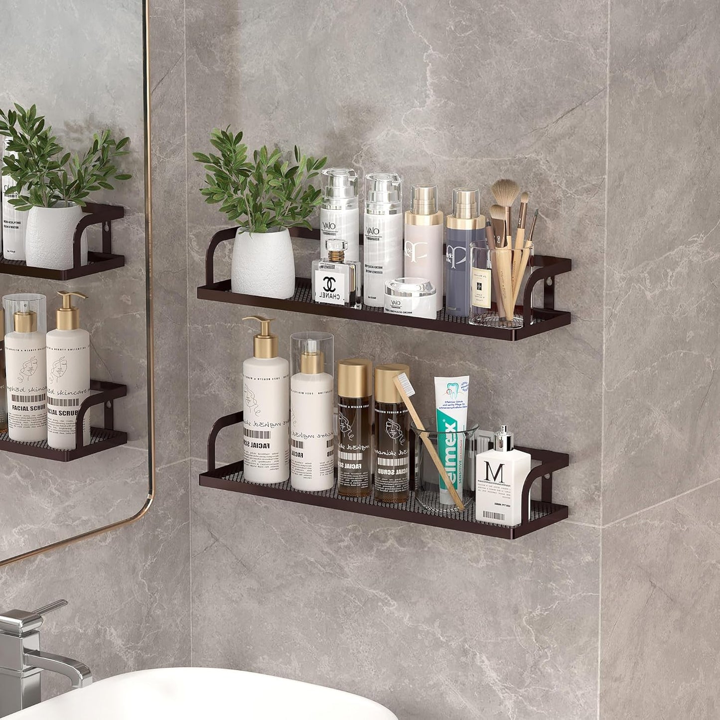 PUSDON Metal Wall Hanging Basket 2 Packs DIY Suitable for Multiple Scenes - Large Bronze Hollowout