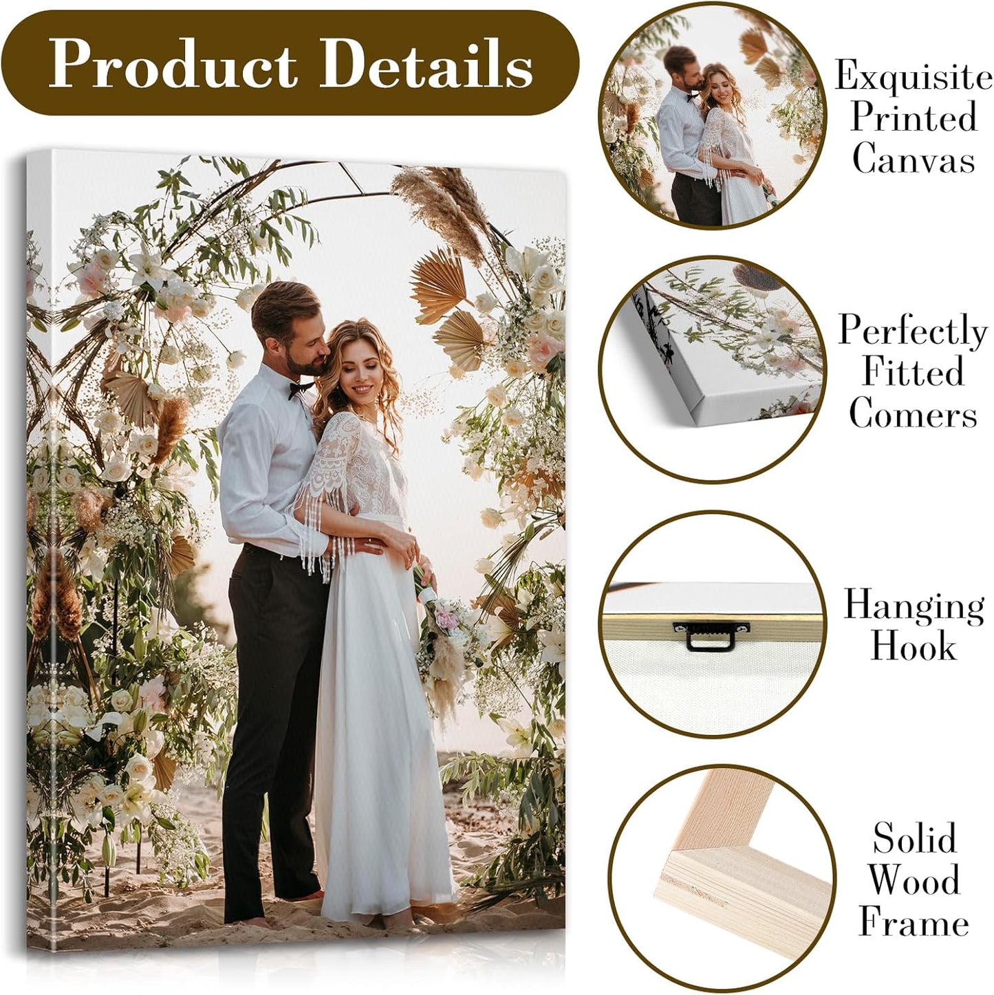 Custom Canvas Prints with Your Photos - Personalized Pictures Print, Customized Photo Gifts, Wall Art Poster Canvas Printing for Wedding, Family, Baby, Pets, Home Office Decor, Wrapped Frame 20x16