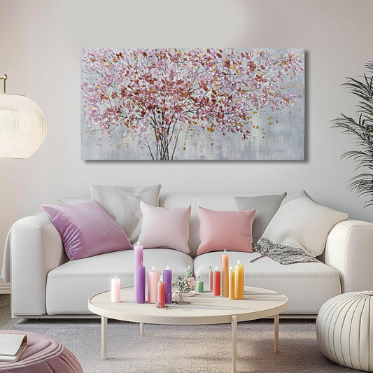 Colorful Flowers Canvas Art Prints Pink and Red Tree Wall Decor 24"x48" Bedroom Plant Wall Art Office Artwork Living Room Posters