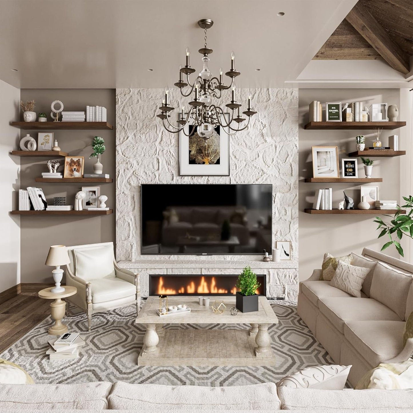 Heimlove 12" Deep Walnut Floating Shelves for Wall, 24 Inch Wall Shelf Bathroom Shelves Set of 2, Wall Mounted Shelves for Books Living Room Laundry Room Bedroom Kitchen Home Office