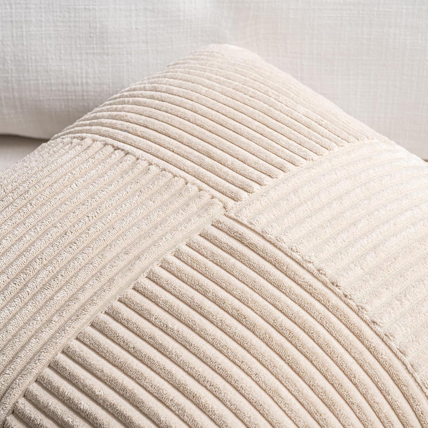 Fancy Homi 2 Packs Tan Decorative Throw Pillow Covers 22x22 Inch for Living Room Couch Bed Sofa, Rustic Farmhouse Boho Home Decor, Soft Corss Corduroy Patchwork Accent Beige Cushion Case 55x55 cm