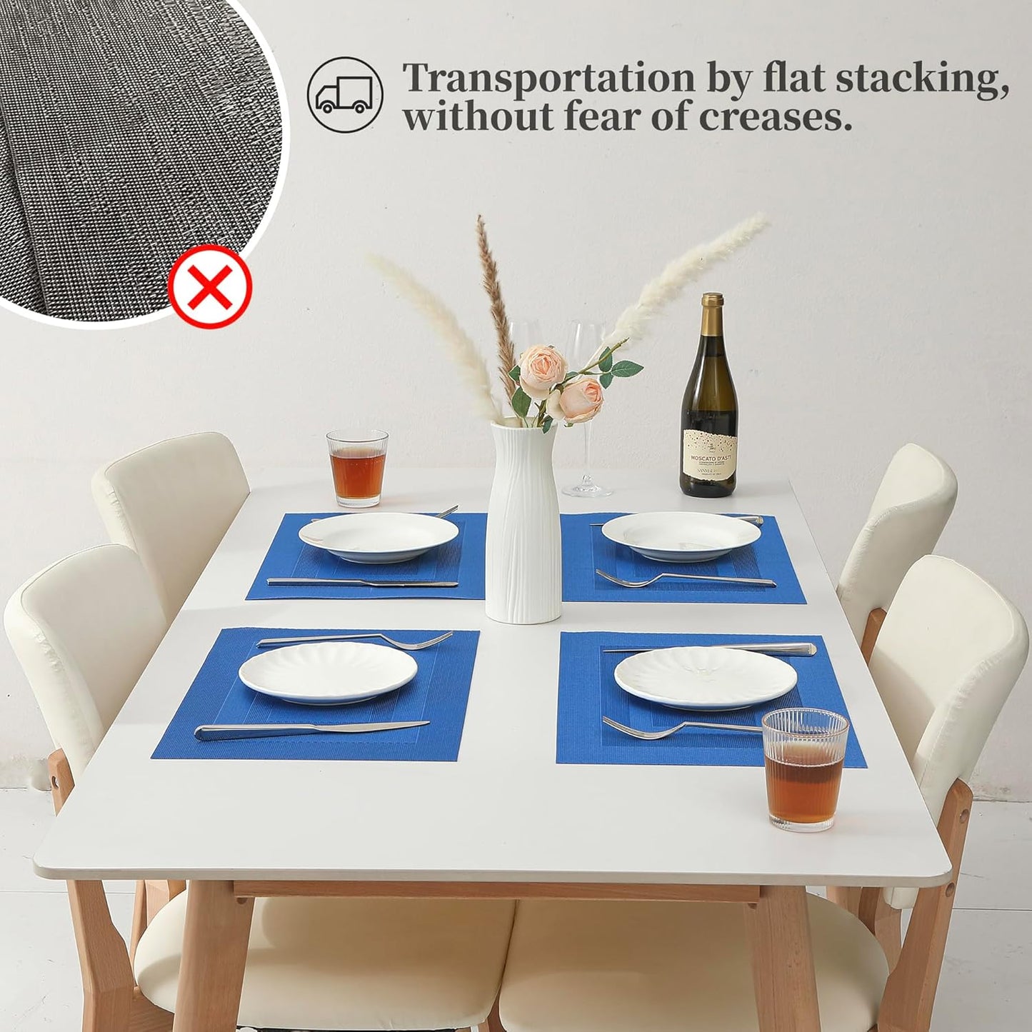 Leetaltree Blue Frame Placemats Set of 4 - Heat Resistant Non-Slip Place mats for Dining Table, Washable Durable PVC Vinyl Woven Table Mats（Blue Frame, 4）