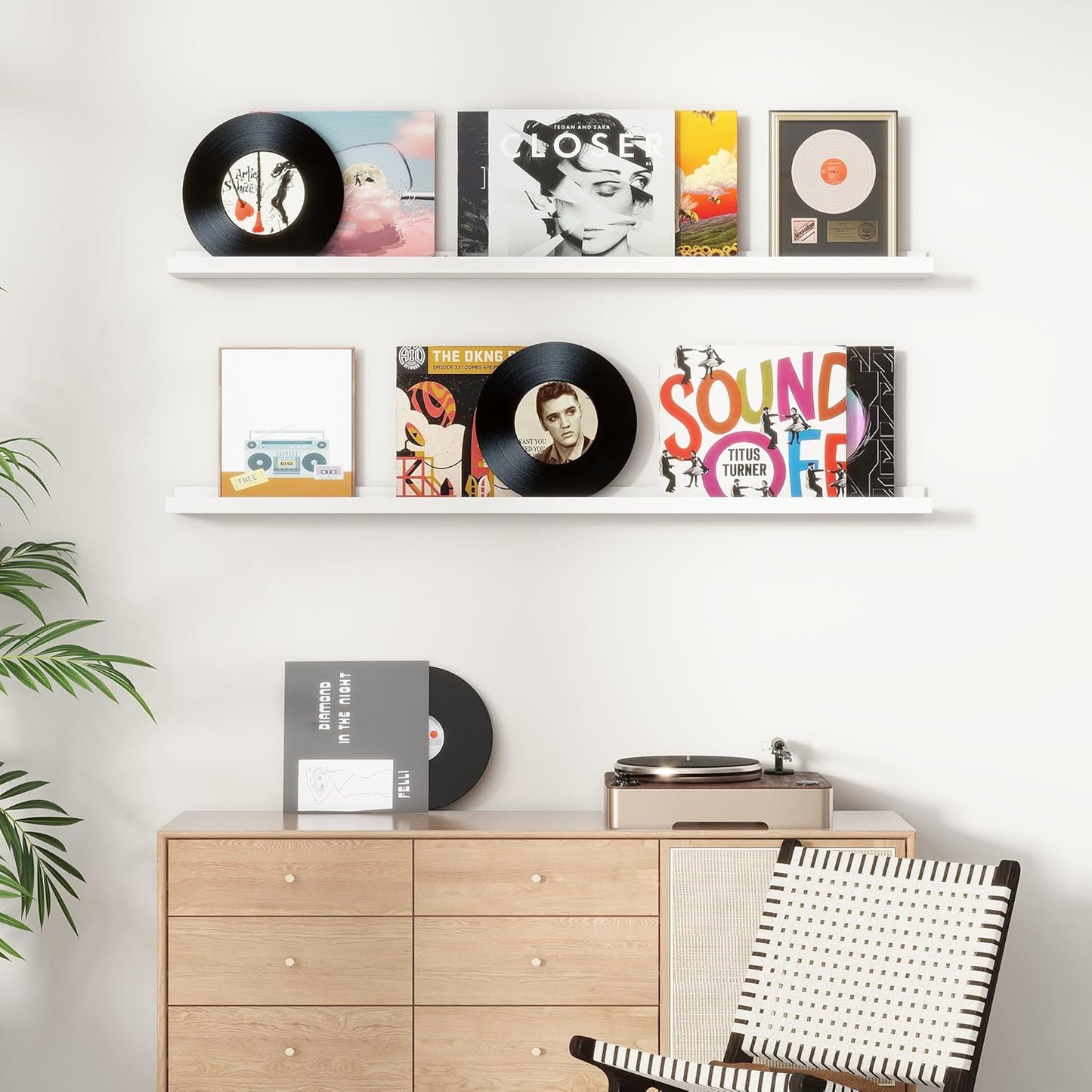 Picture Ledge Shelf for Wall, 16 inch Solid Pine Wood Nursery Book Shelves 2 Packs, Floating Ledge Shelves for Kids' Room Bedroom Bathroom Living Room Photo Frames Office Nursey Wall Decor, White