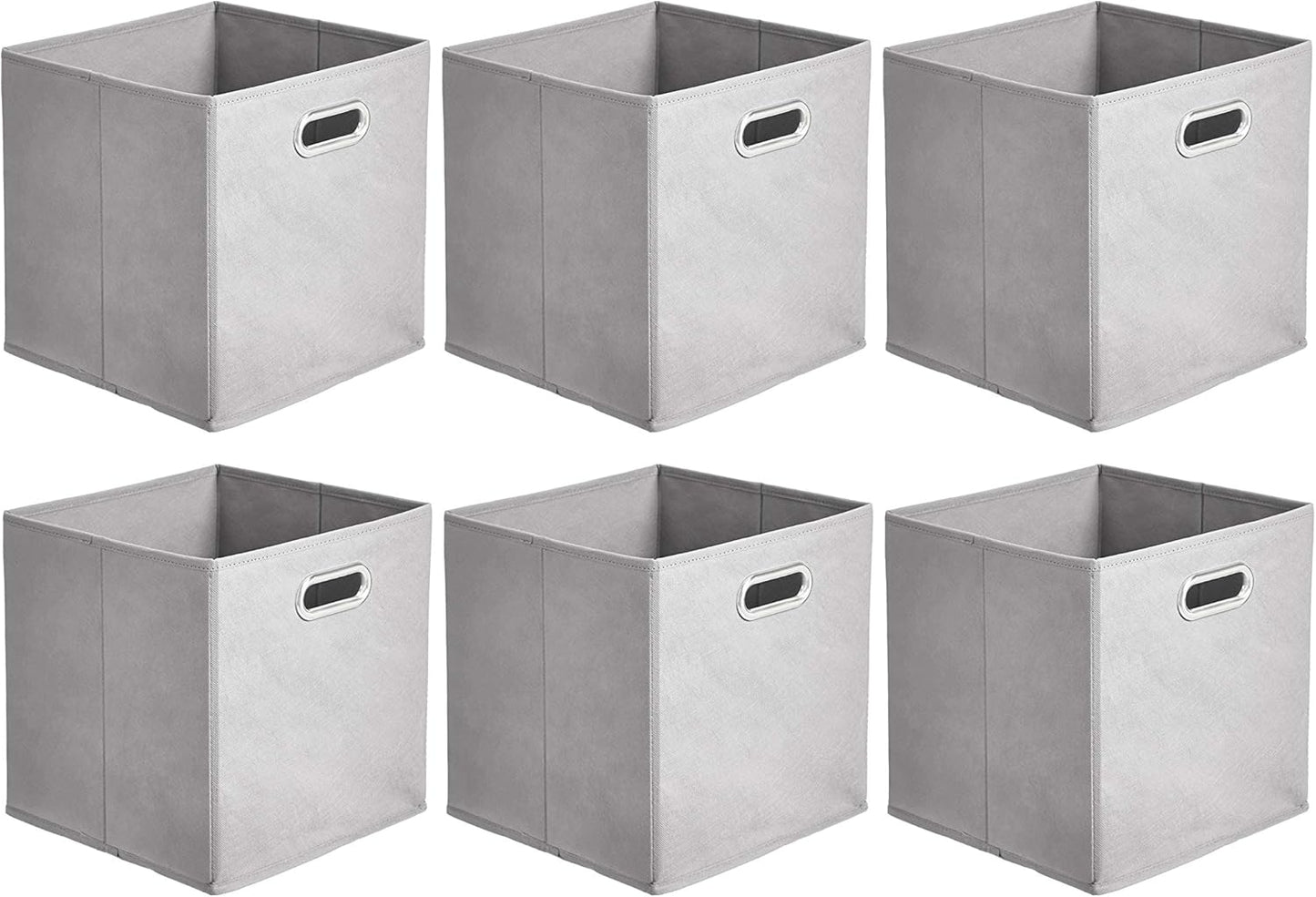Amazon Basics Collapsible Cube Storage Organizer Bins, 6-Pack, 10.5 x 10.5 x 11 inches, Light Grey