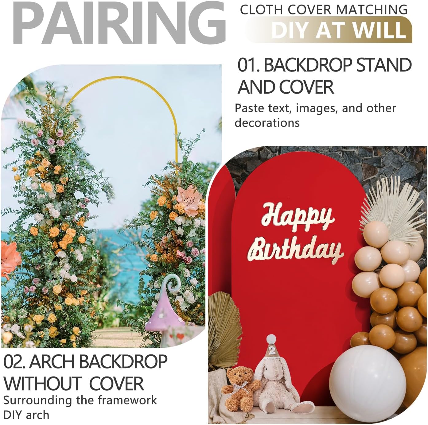 Arch Backdrop Stand and Cover Set, 3 Metal Balloon Arch Backdrop 7.2ft 6.6ft 6ft, Gold Arched Stand Frame for Wedding, Parties,Birthday, Backdrop Decorations (Red,7.2ft+6.6ft+6ft)