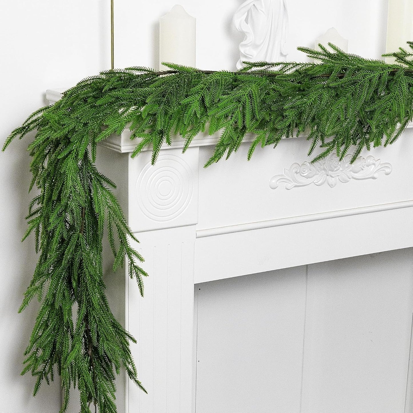 Watayo 6 Ft Christmas Norfolk Pine Garland, Dense Real Touch Pine Garland Ornament, Realistic Artificial Pines Greenery Garlands for Mantle, Table, Fireplace, Indoor, Outdoor Christmas Decoration