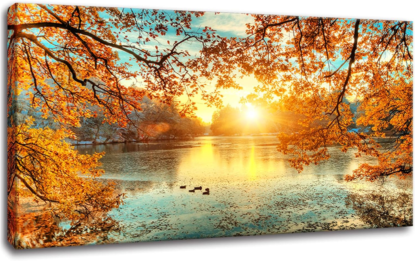 Yxbhhym-Landscape Tree Canvas Wall Art Fall Forest Sunset Wall Decor Poster Lake Water Pictures for bedroom wall décor Natural Scenery Paintings Artwork Large Living Room Decor Home Office Decoration