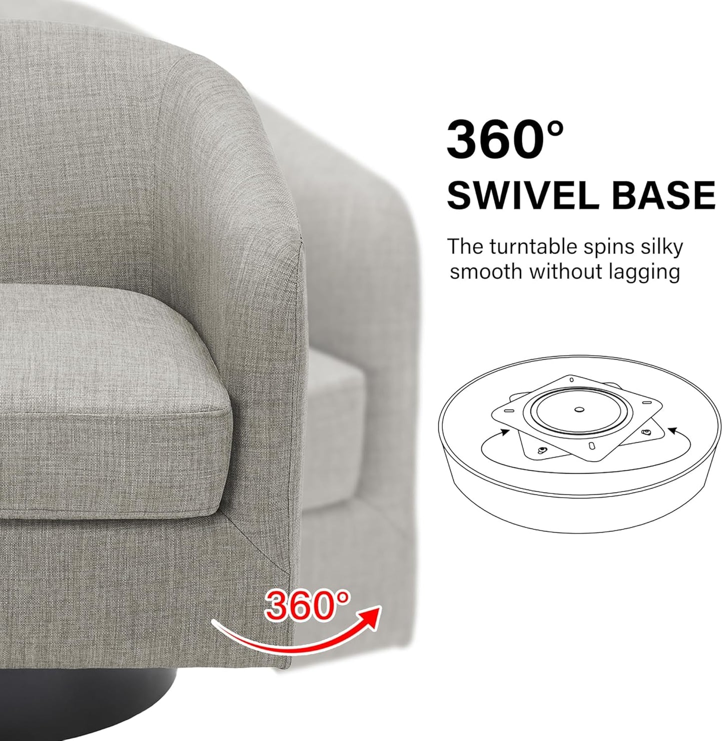 Swivel Barrel Accent Chair Set of 2, Modern Round Linen Arm Chair for Living Room, Bedroom, Comfy Club Reading Chairs for Adults, Linen Fabric-Khaki, 2 SEAT