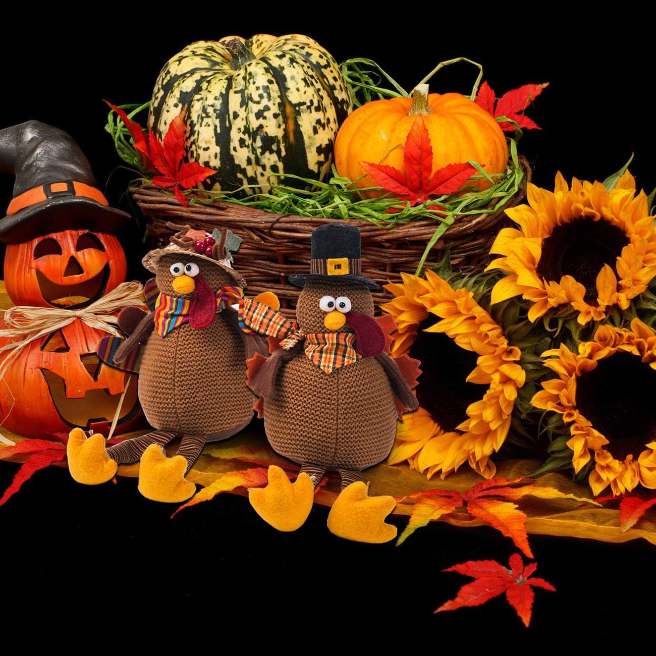 Ogrmar 2 Pack Stuffed Turkey Couple Doll Thanksgiving Tabletop Decoration Exquisite Handmade Turkey Doll Kit for Autumn Fall Thanksgiving Home Decor