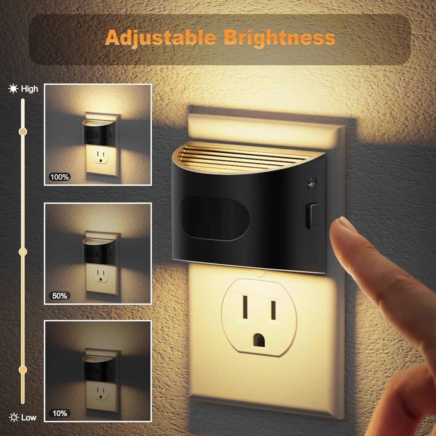 JandCase Motion Sensor Night Light, Night Lights Plug into Wall, Dusk to Dawn Sensor Nightlight with Motion Activated, 30/60/100lm Brightness Dimmable, 3000K Warm White[4 Pack]