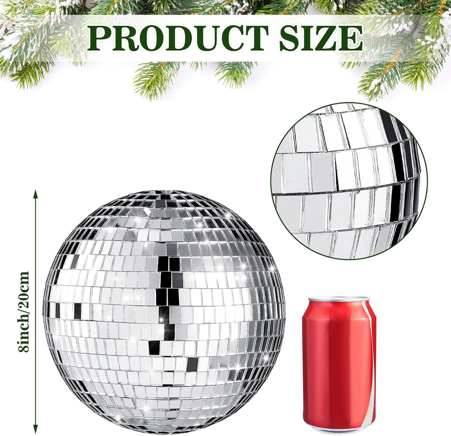 Retisee 8'' Disco Ball Christmas Tree Topper Disco Mirror Ball Xmas Tree Topper 3D Hollow Silver Decor Ornament for 70s Holiday Wedding Birthday Party Decorations