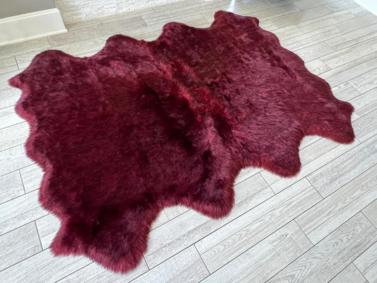 LAMBZY Faux Sheepskin Super Soft Hypoallergenic Free Shape Silky Shag Rug, Luxury Shaggy Plush Carpet for Bedrooms Living Kids Room Sofa Rugs (Burgundy, Octo 8 Pelts 6'x8')