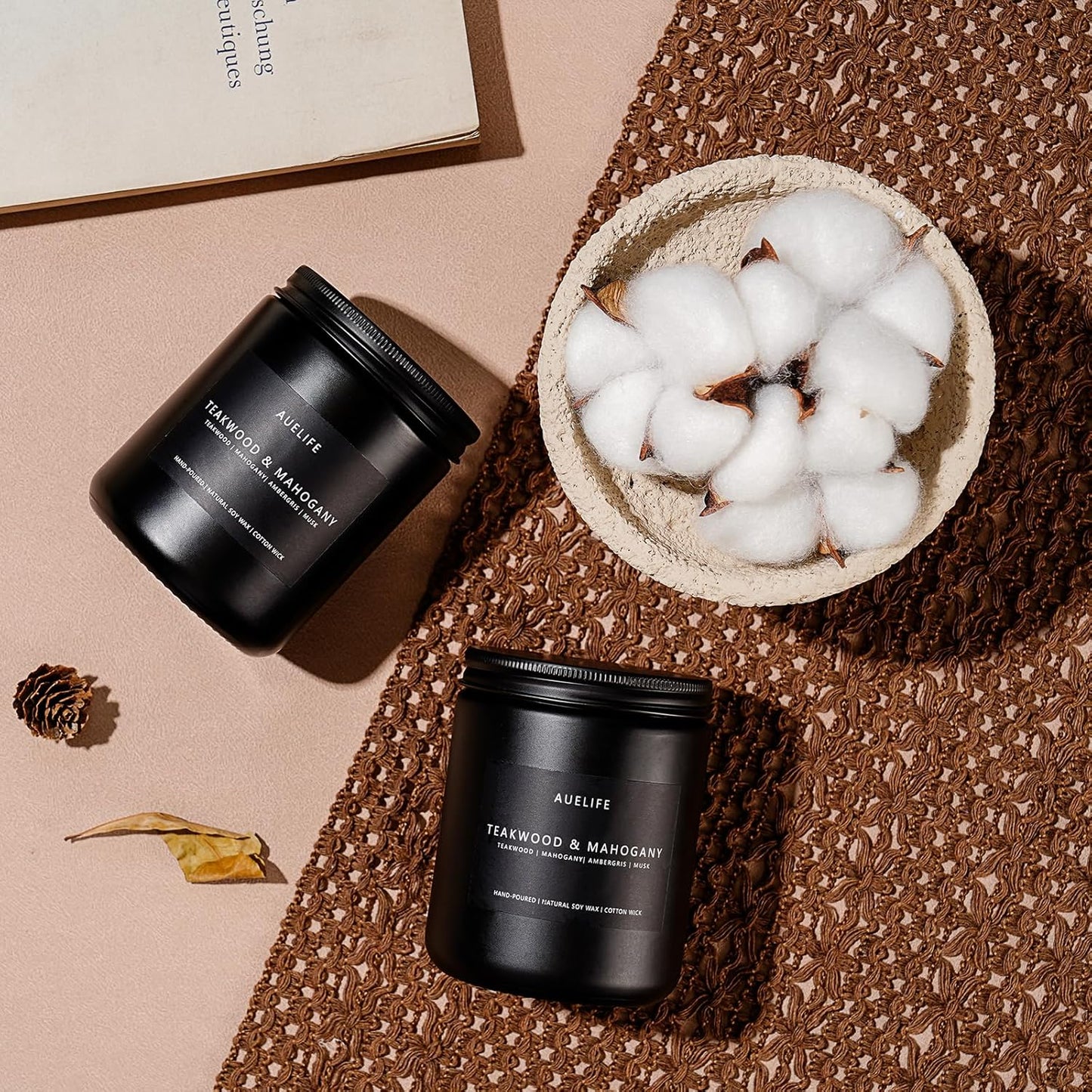 2 Pack Teakwood & Mahogany Candle | Scented Candles for Men, Man Gifts for Men - Masculine Candles - Soy Candle for Home Scented - 7oz Black Jar, Long Lasting