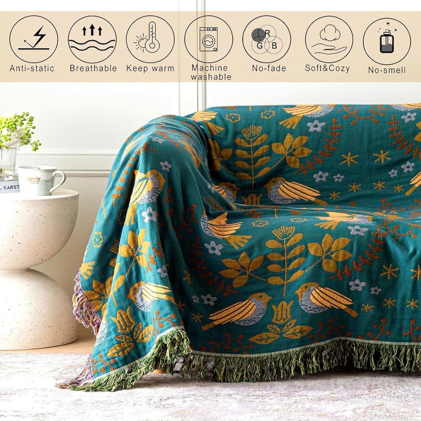 MSGKV Boho Throw Blanket Cotton Blanket for Couch and Sofa Cover for Living Room Summer Throw Cozy Gauze Blanket 50" x 60"