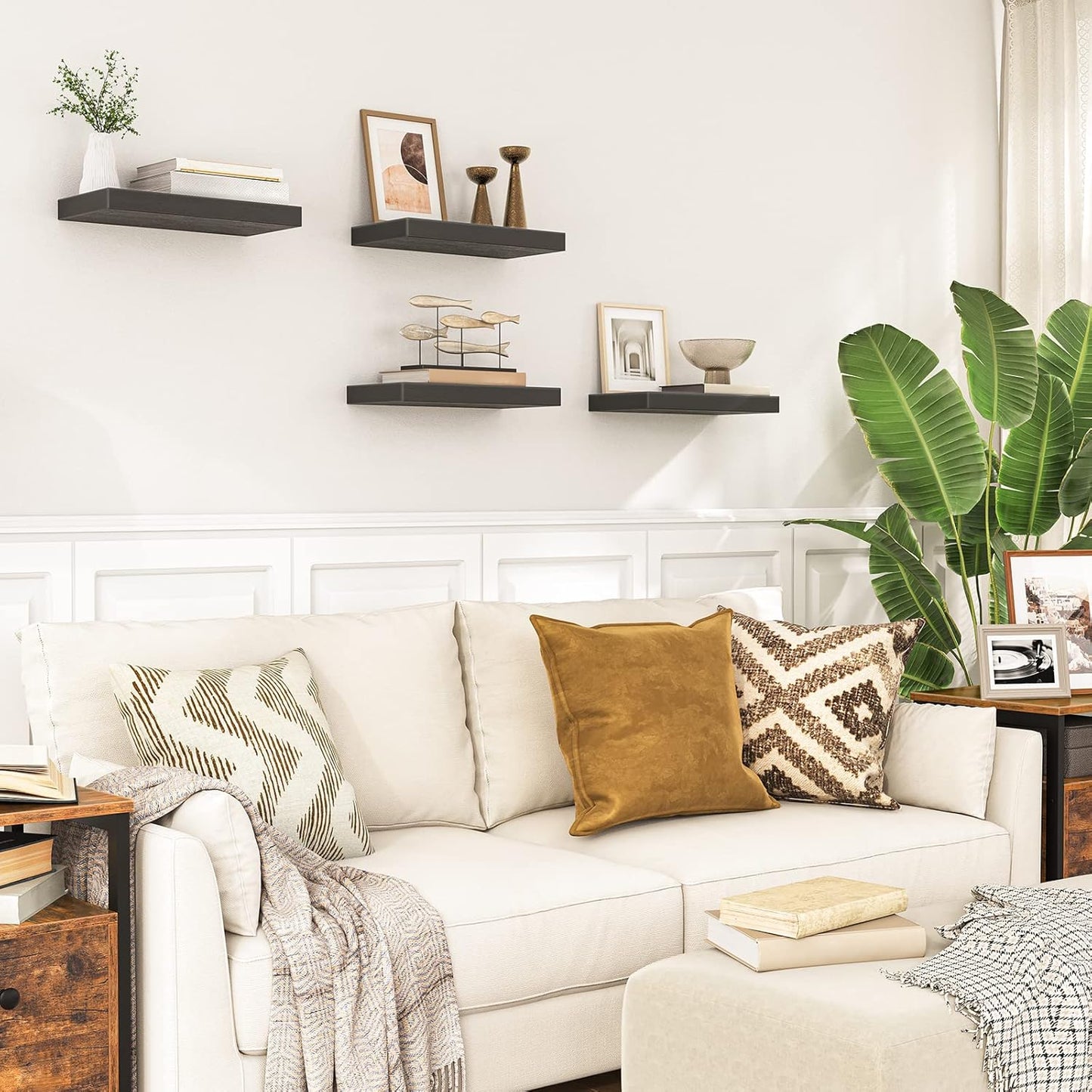 HOOBRO Floating Shelves for Wall, Wall Mounted Shelf Set of 2, 15.7" Hanging Shelf with Invisible Brackets, for Wall in Bathroom, Bedroom, Toilet, Kitchen, Living Room, Office, Black BK40BJ01