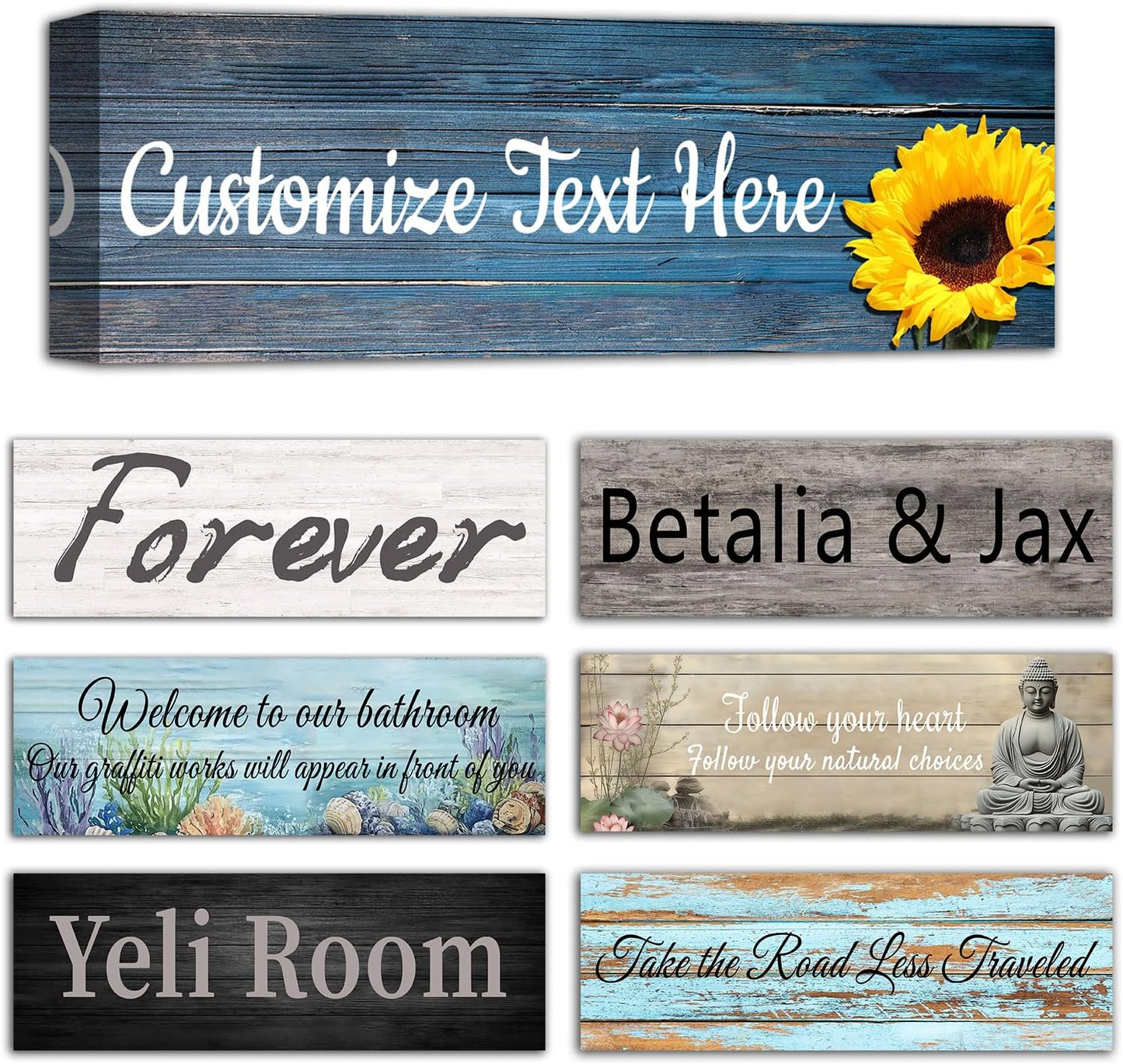 CHAOSETKEN Custom Text Sign Wall Art Personalized Family Quote Wall Decor Family Sign Canvas Prints Customized Wood Text Quote Pictures Rustic Farmhouse Decor Framed (15L x 5W)