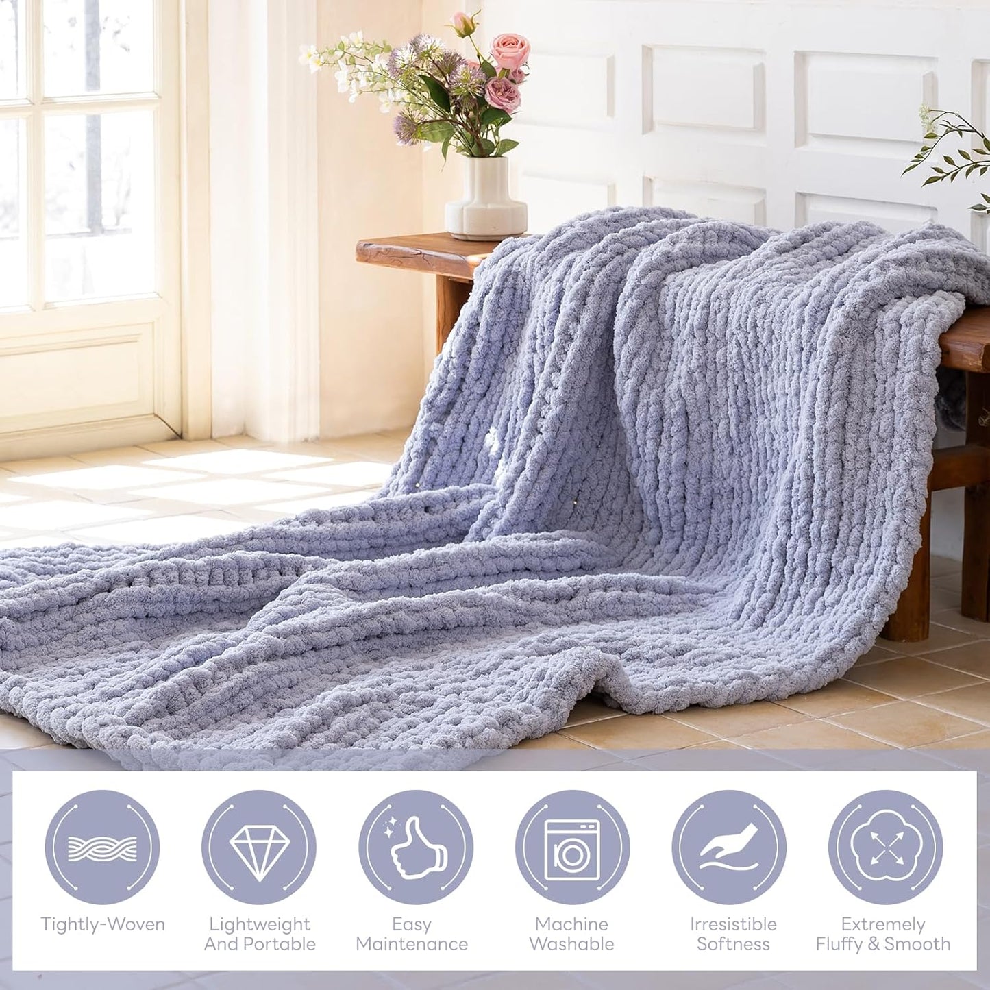 Chunky Knit Blanket - Luxury Soft Cozy 60 * 80 Throw Blanket,100% Woven Blanket Rope Knot Throw Blanket for Couch, Sofa, Home Decor, Gift - Machine Washable（Grey）