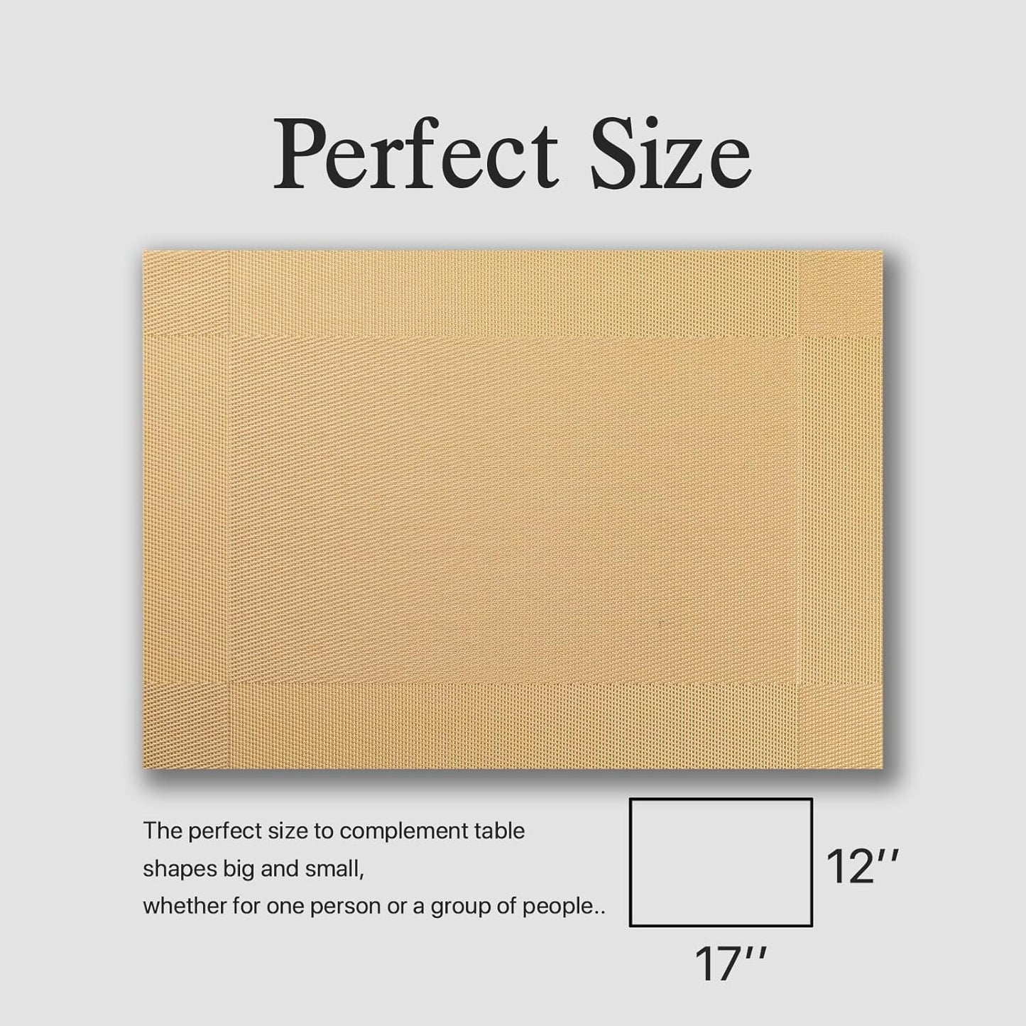 Placemats Set of 6 - Easy Clean Woven Vinyl Placemats for Dining Table, Indoor/Outdoor Place Mats, Washable PVC Table Mats（Gold Cube）