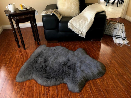 LAMBZY Faux Sheepskin Soft Hypoallergenic Free Shape Silky Shag Rug, Luxury Shaggy Silky Plush Carpet for Bedrooms Rugs Living Room Kids Rooms Sofa Floor Rugs (Single 2'x3', 60x90cm Dark Grey)