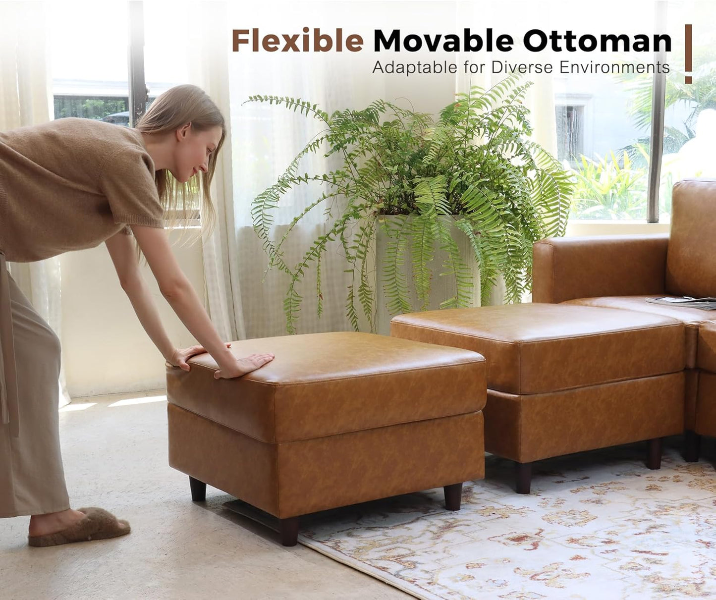 64.6" Faux Leather Loveseat Sleeper Sofa Bed with Storage Seat, Modern Modular Sectional Couch Deep Seat with Reversible Chaise 2-Seat Brown for Apartment, Living Room, Bedroom