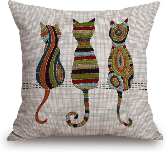 TSSOHU Cute Animal Cat Throw Pillow Cover Patio Furniture Knitted Design Kitten Family Decorative Cushion Cases Home Décor for Couch Bed Sofa 18x18 Inch