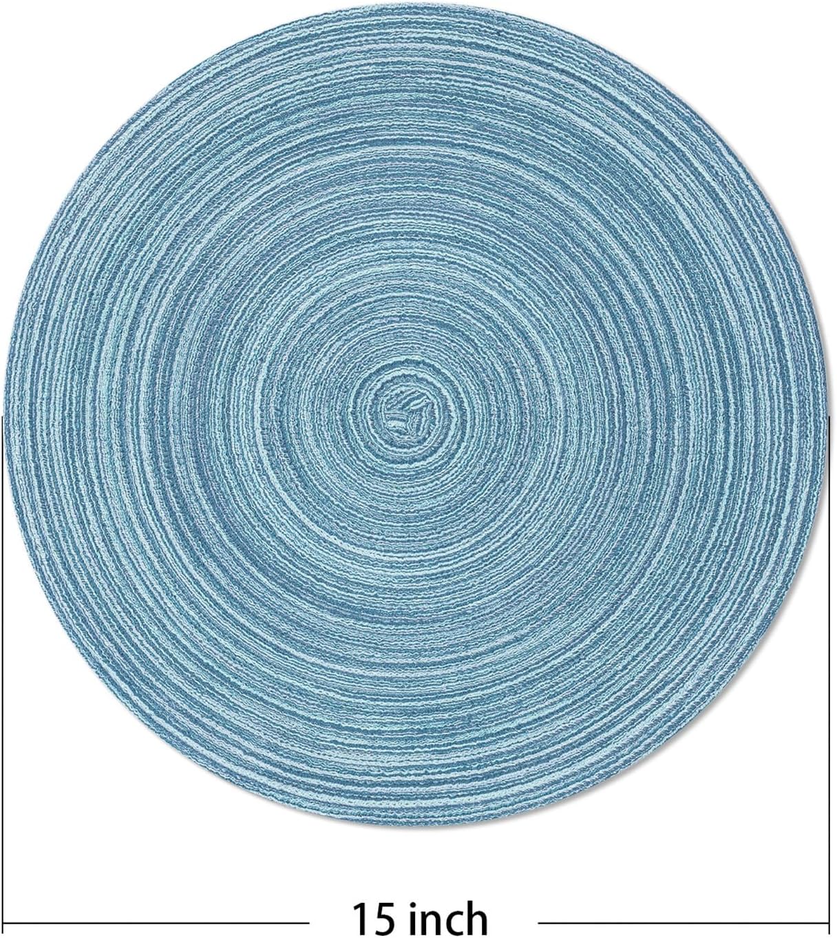AHHFSMEI Round Braided Placemats Set of 6 Round Table Mats for Dining Tables Natural Woven Heat Resistant Place mats 15 Inch (Sky Blue)