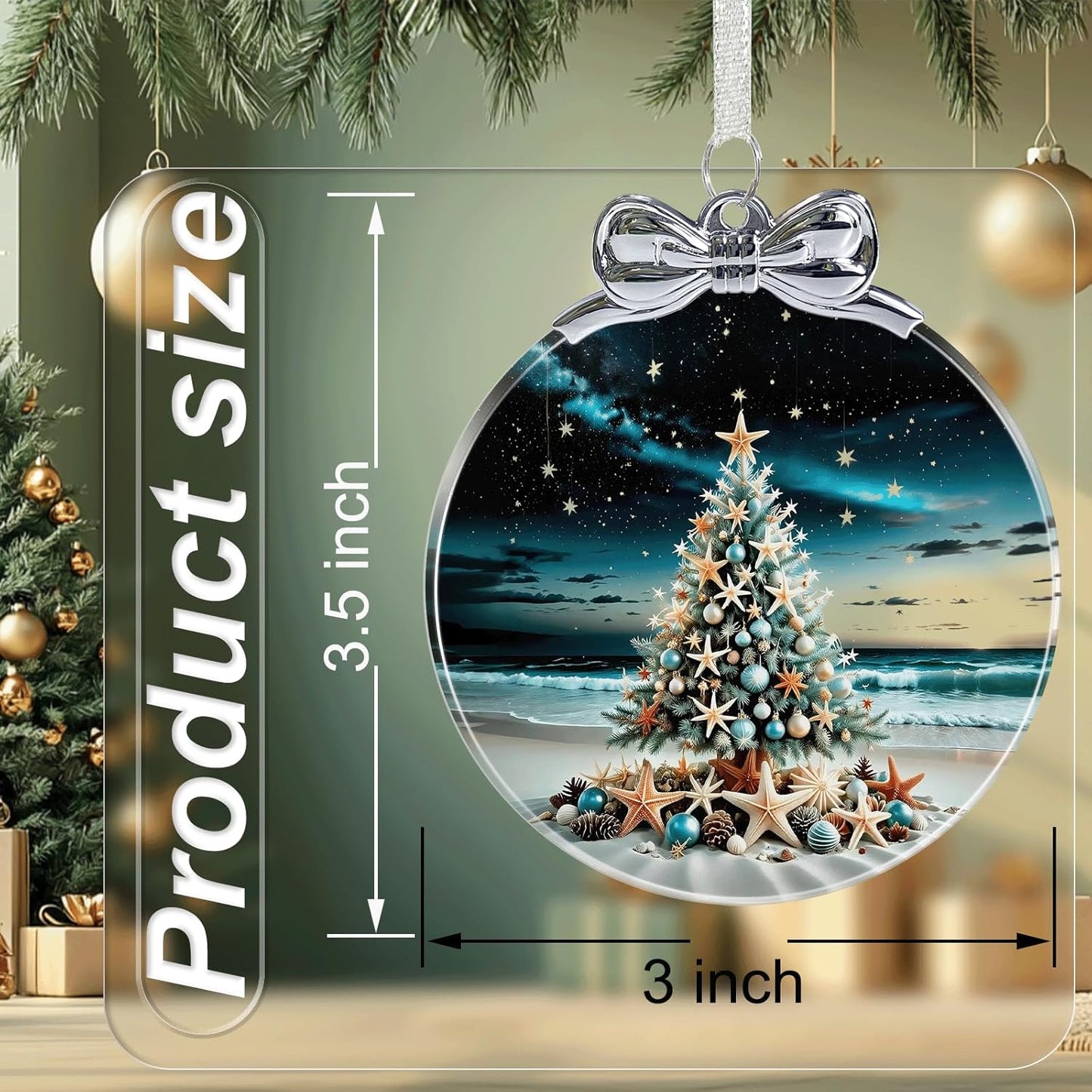 Seaside Christmas Tree Stained Glass Christmas Ornament - Hanging Ornaments for Christmas Tree Decorations - Holiday Keepsake Present Exchange Idea