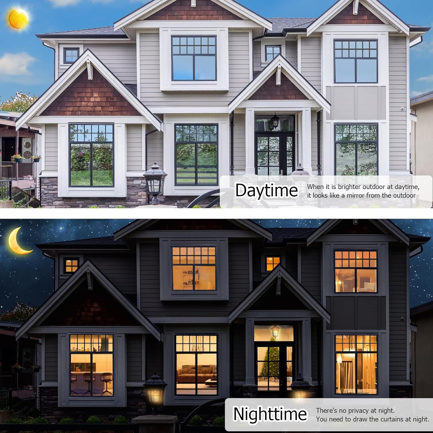 HIDBEA One Way Mirror Window Film, Daytime Privacy Sun Blocking Reflective Window Film Static Cling Heat Control Window Tinting Film for Home and Office, Brown Silver, 17.5 x 78.7 Inch