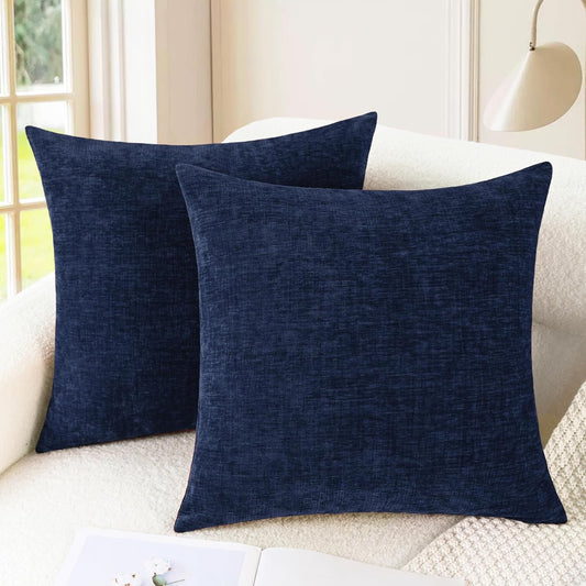 CaliTime Throw Pillow Covers Decorative 24 X 24 Inches Pack of 2 Cozy Chenille Cushion Cases for Couch Sofa Bed Living Room Home Navy Blue