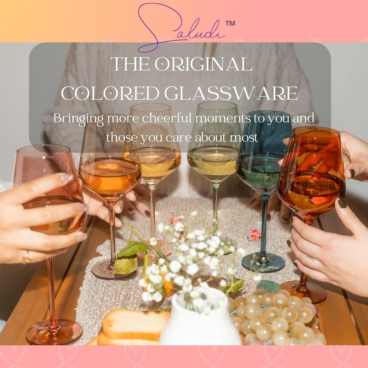 Saludi Original Dark Rose Wine Glasses, 16.5oz (Set of 6) Stemmed Single Color Red Barbie Glass - Great for All Wine Types and Occasions or Gifts - Luxury, Durable, Hand-Blown