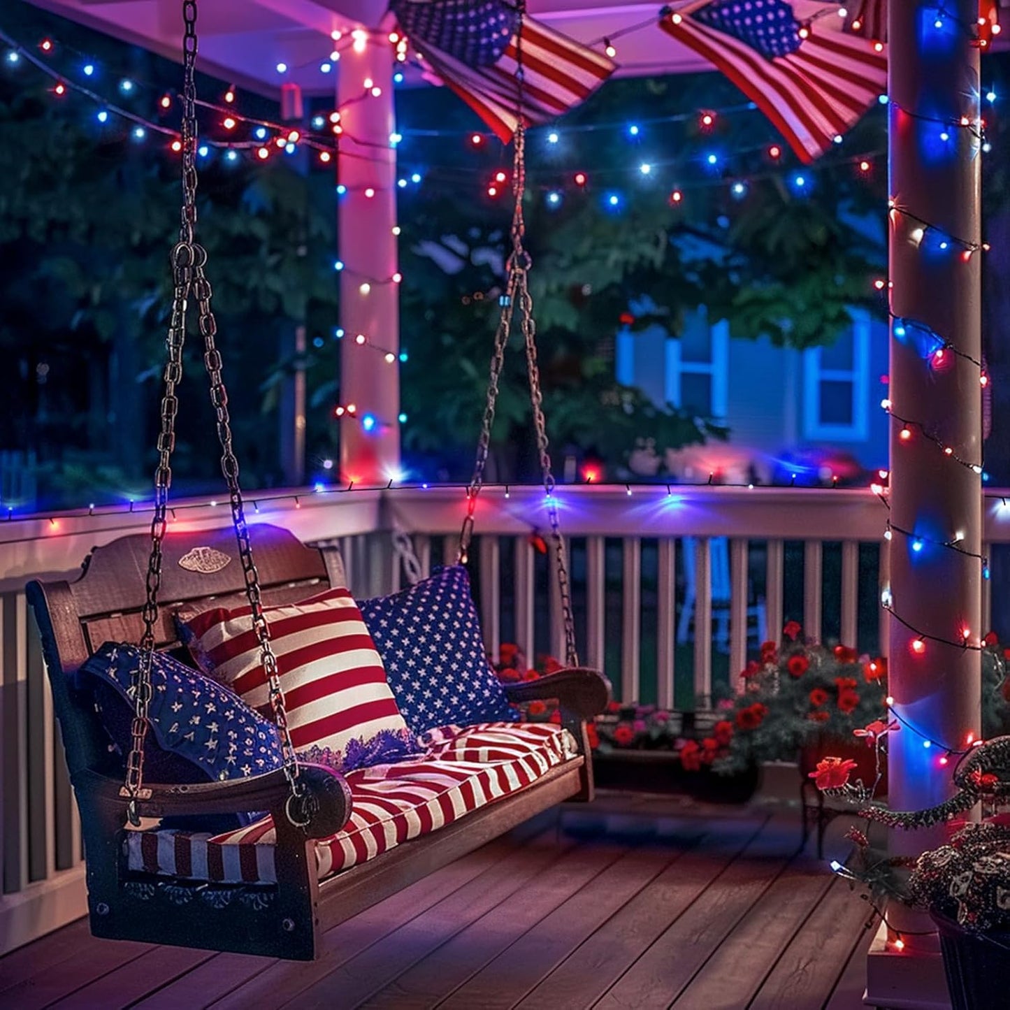 JMEXSUSS 200 LED 66ft Red White and Blue Lights Outdoor, Expandable Waterproof 4th of July Lights, 8 Modes Patriotic String Lights Plug in for 4th of July Tree Independence Day Indoor Decorations