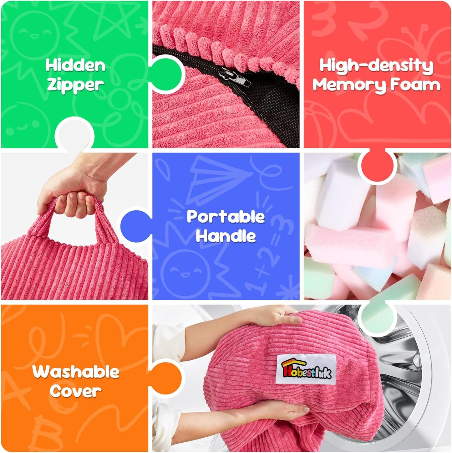 Hobestluk 2.5FT Bean Bag Chair Beanbags Small Bean Bag Chair with Filler Included Teardrop Bean Bag with Removable Cover for Bedroom Living Room (Small, Pink)