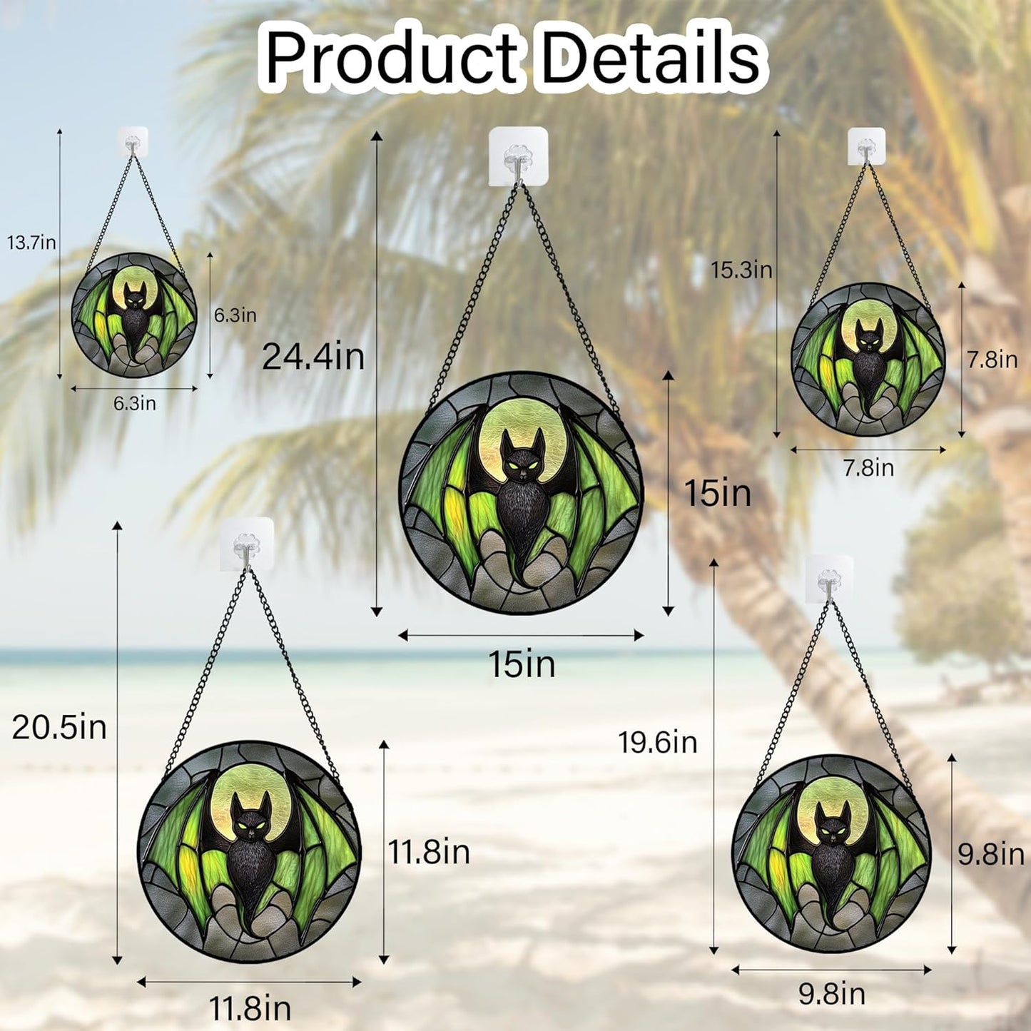 Stained Glass Window Hanging - Halloween Black Bat Green Wings Monster Suncatcher for Doors Garden Home Spooky Sun Catchers Gothic Decor Horror Gift for Women Men Friend Boy Girl 9.8 in