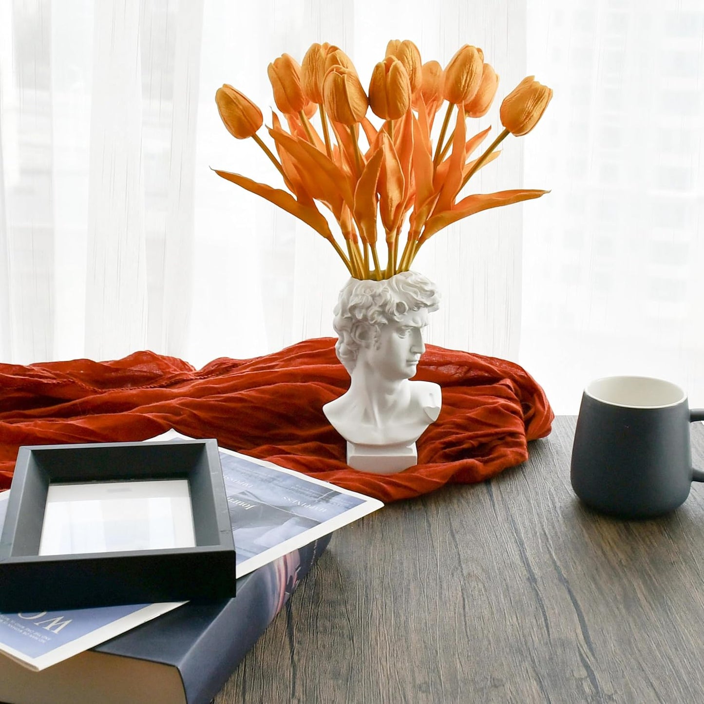 Mandy's Artificial Tulips 12 Stems Fully Gold PU Faux Flowers for Wedding Home Decor 13.5 Inch