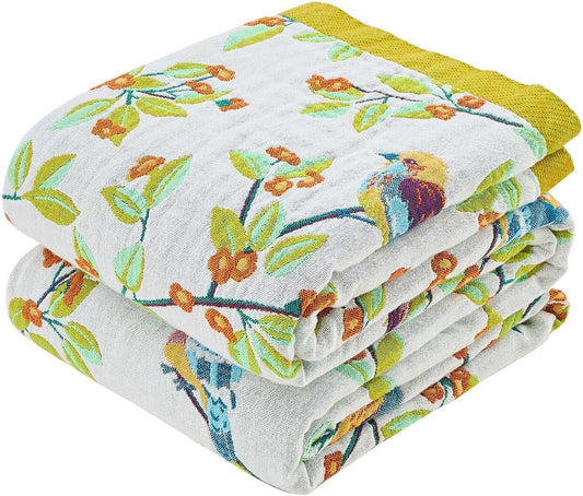 Boho Throw Blanket for Bed, 100% Cotton Soft Rustic Quilt Fall Blanket, 90"x98" Floral Printed Farmhouse Decor Bed Blankets, All Season Rustic Reversible Bohemian Throw Quilt