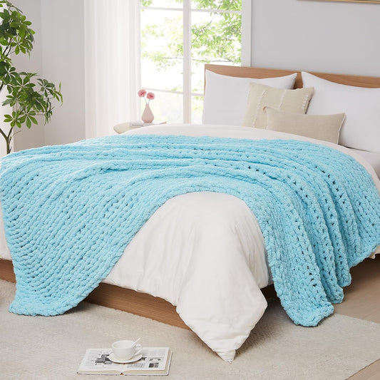 L'AGRATY Chunky Knit Blanket Throw - Soft Chenille Yarn Throw Blanket 30x40：Handmade Thick Cable Knit Crochet Blanket - Large Knit Blanket Chunky Rope Knot Throw Blanket for Couch Sofa Bed Home Decor