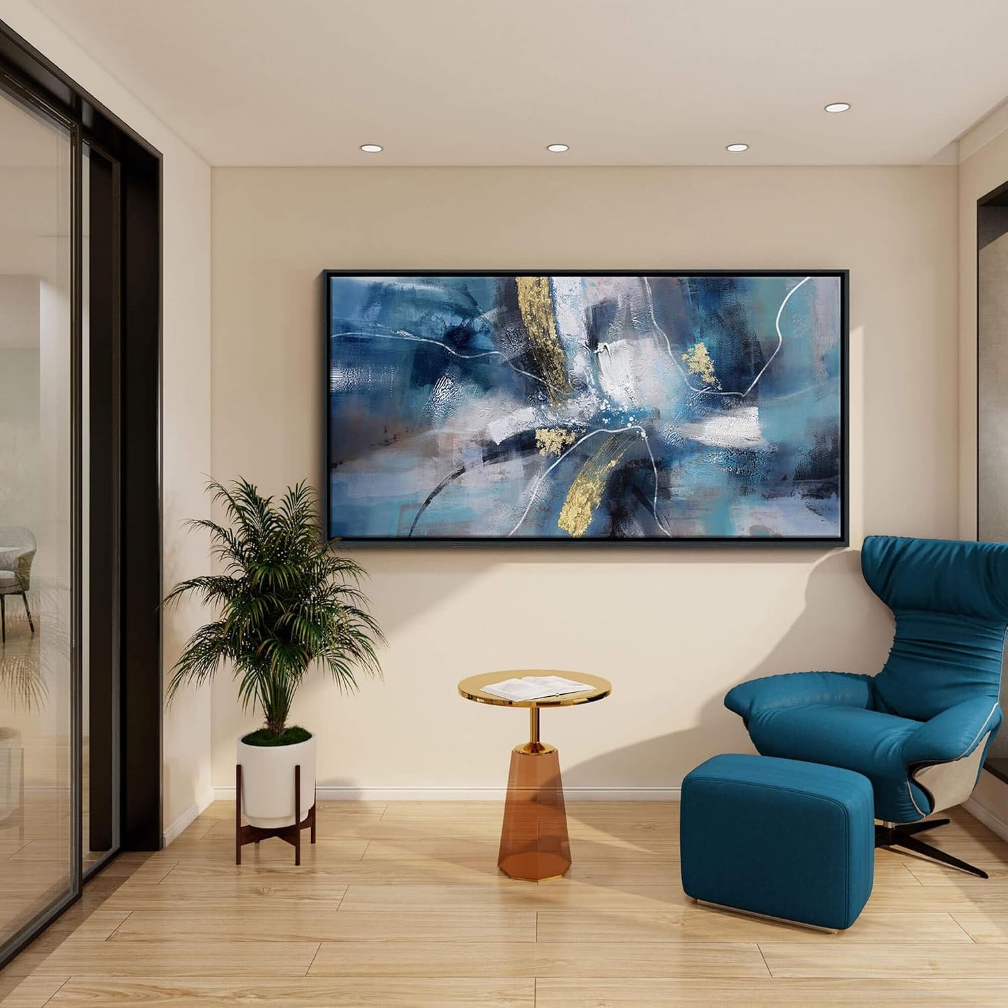 DUNHUANG ART Nordic Luxury Gold Abstract Canvas Wall Art for Living Room - Modern Decor for Home & Office - Framed Prints Painting Ready to Hang 20"x40"