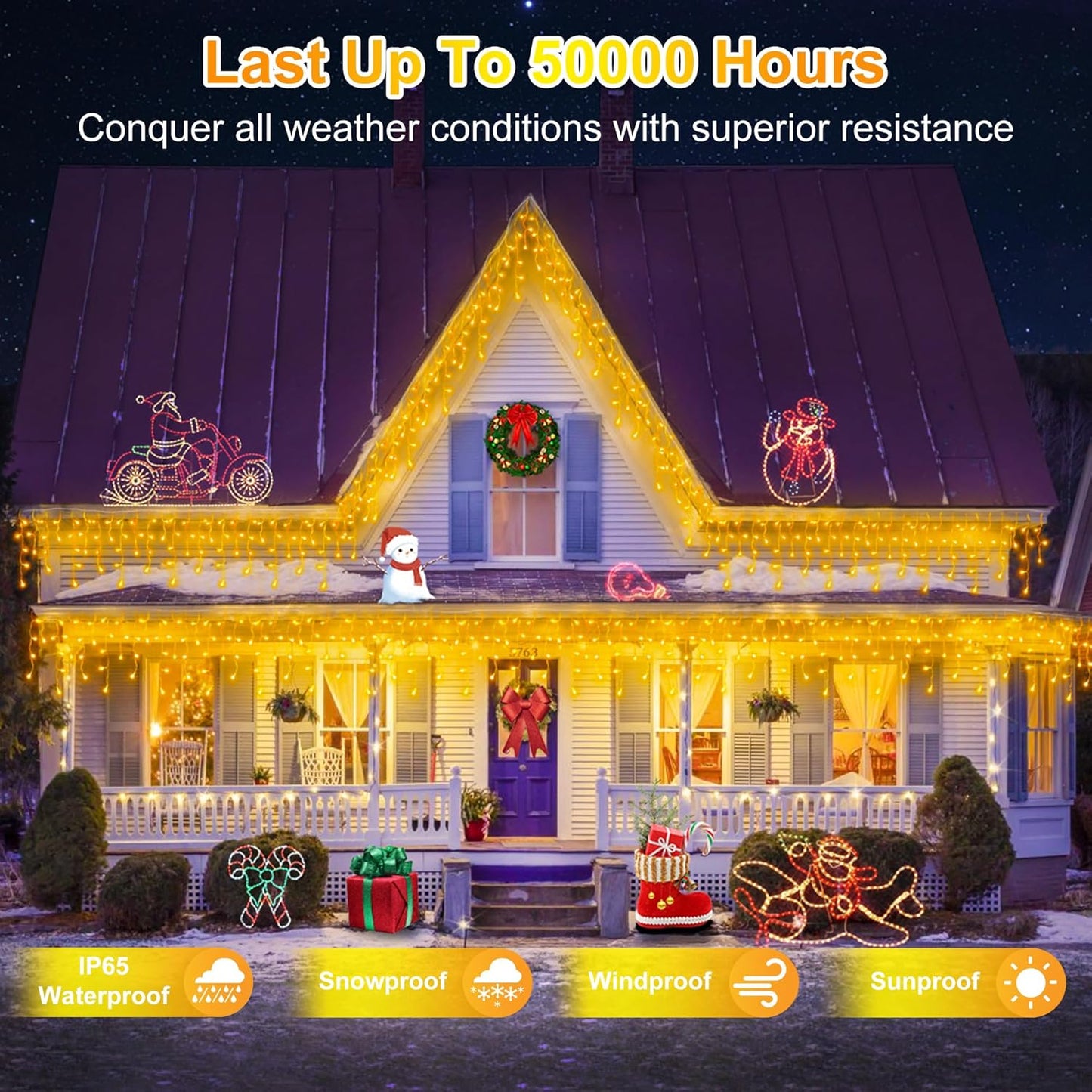 648 LED Christmas Lights with 144 Drops, 66ft 8 Modes Christmas String Lights Outdoor, Waterproof Christmas Decorations Fairy Lights with Timer Memory for Xmas Party Patio Window Fence Warm White